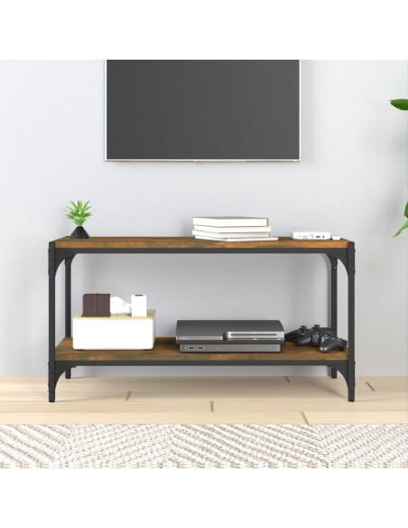 Mobile TV Rovere Fumo 80x33x41 cm Legno Multistrato e Acciaio