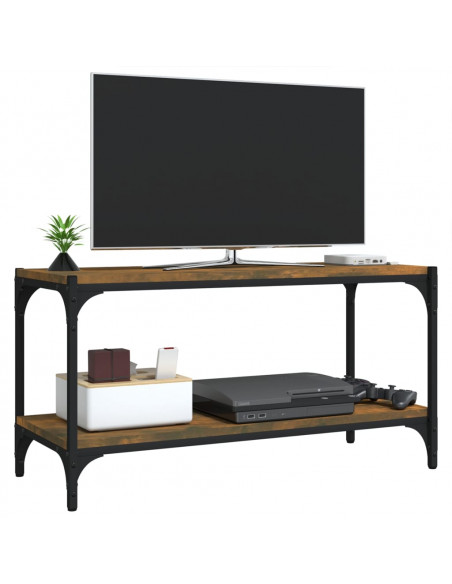 Mobile TV Rovere Fumo 80x33x41 cm Legno Multistrato e Acciaio