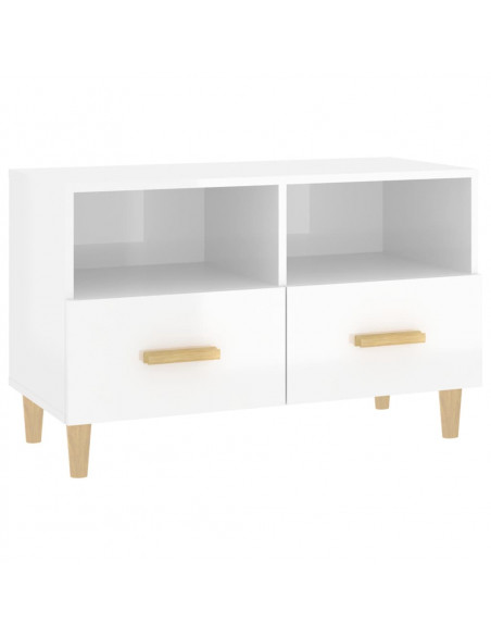 Mobile Porta TV Bianco Lucido 80x36x50 cm in Legno Multistrato