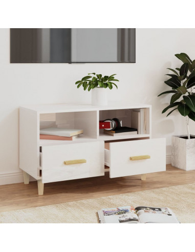 Mobile Porta TV Bianco Lucido 80x36x50 cm in Legno Multistrato