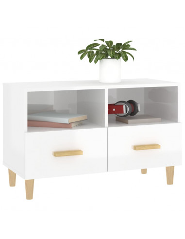 Mobile Porta TV Bianco Lucido 80x36x50 cm in Legno Multistrato