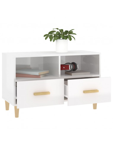 Mobile Porta TV Bianco Lucido 80x36x50 cm in Legno Multistrato