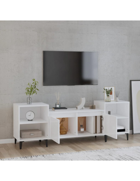 Mobile Porta TV Bianco Lucido 160x35x55 cm in Legno Multistrato