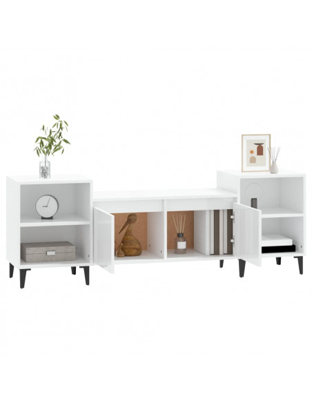 Mobile Porta TV Bianco Lucido 160x35x55 cm in Legno Multistrato