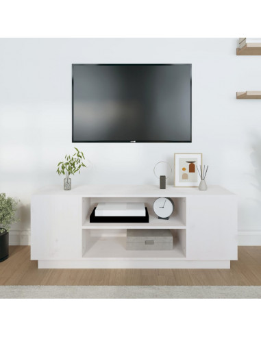 Mobile Porta TV Bianco 110x35x40,5 cm in Legno Massello di Pino