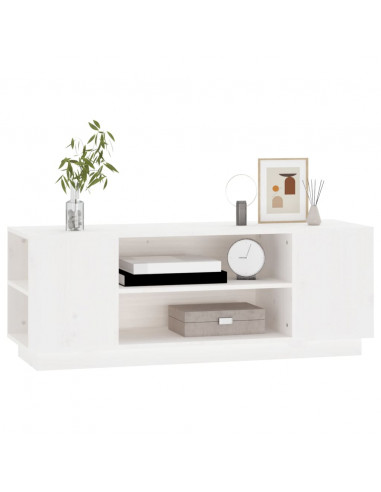 Mobile Porta TV Bianco 110x35x40,5 cm in Legno Massello di Pino