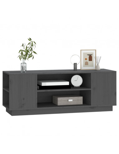 Mobile Porta TV Grigio 110x35x40,5 cm in Legno Massello di Pino