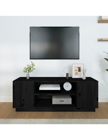 Mobile Porta TV Nera 110x35x40,5 cm in Legno Massello di Pino