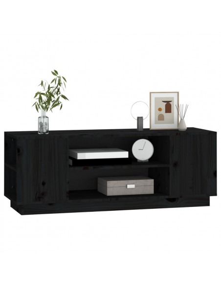 Mobile Porta TV Nera 110x35x40,5 cm in Legno Massello di Pino