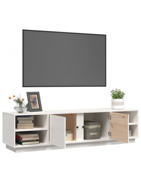 Mobile Porta TV Bianco 156x40x40 cm in Legno Massello di Pino