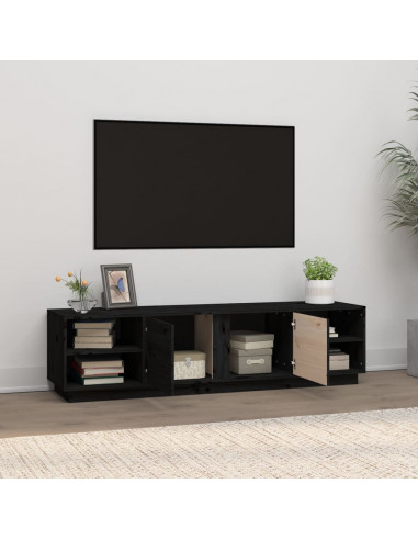 Mobile Porta TV Nero 156x40x40 cm in Legno Massello di Pino