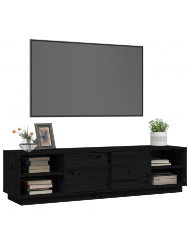 Mobile Porta TV Nero 156x40x40 cm in Legno Massello di Pino