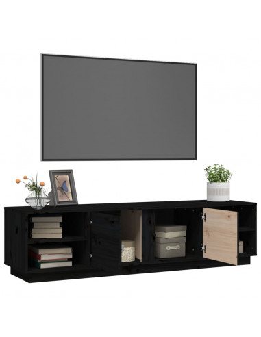 Mobile Porta TV Nero 156x40x40 cm in Legno Massello di Pino