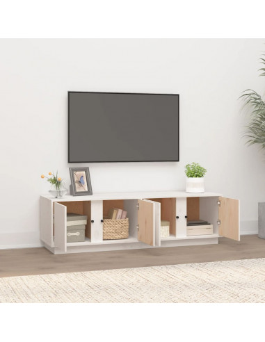 Mobile Porta TV Bianco 140x40x40 cm in Legno Massello di Pino