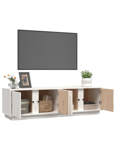 Mobile Porta TV Bianco 140x40x40 cm in Legno Massello di Pino