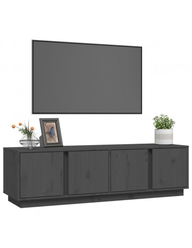 Mobile Porta TV Grigio 140x40x40 cm in Legno Massello di Pino