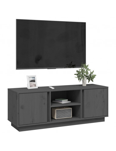 Mobile Porta TV Grigio 110x35x40,5 cm in Legno Massello di Pino