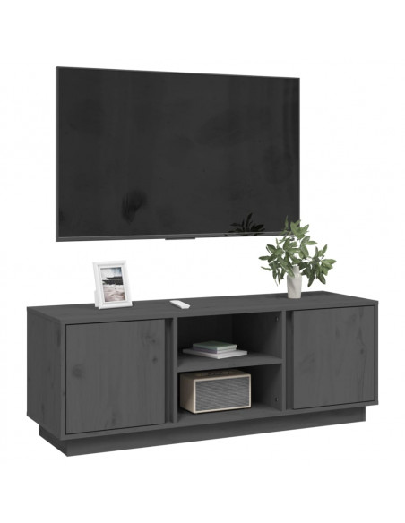 Mobile Porta TV Grigio 110x35x40,5 cm in Legno Massello di Pino