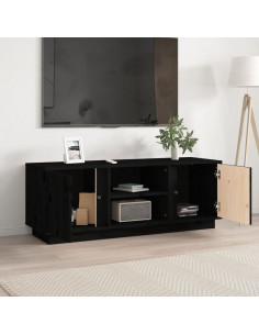 Mobile Porta TV Nera 110x35x40,5 cm in Legno Massello di Pino 2