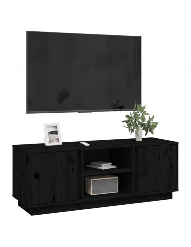 Mobile Porta TV Nera 110x35x40,5 cm in Legno Massello di Pino