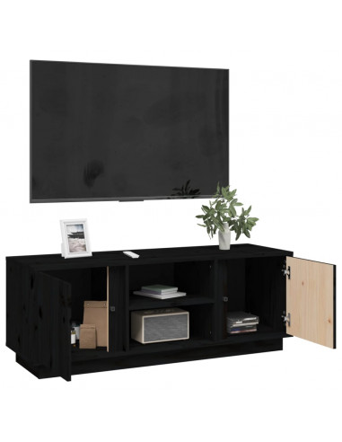 Mobile Porta TV Nera 110x35x40,5 cm in Legno Massello di Pino