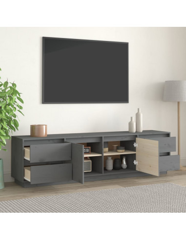 Mobile Porta TV Grigio 176x37x47,5 cm in Legno Massello di Pino