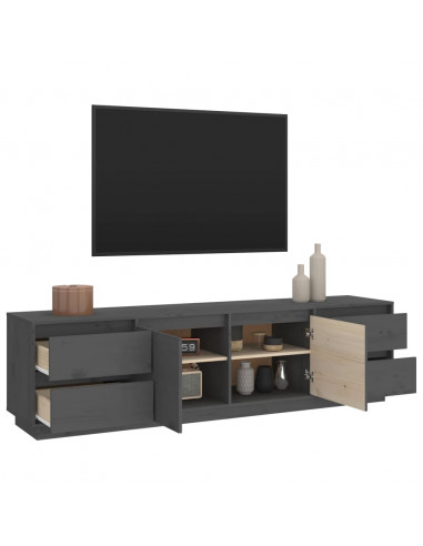 Mobile Porta TV Grigio 176x37x47,5 cm in Legno Massello di Pino