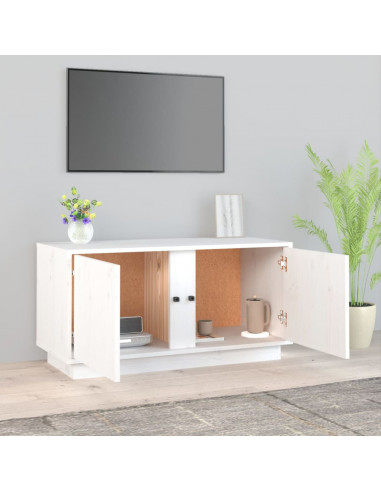 Mobile Porta TV Bianco 80x35x40,5 cm in Legno Massello di Pino