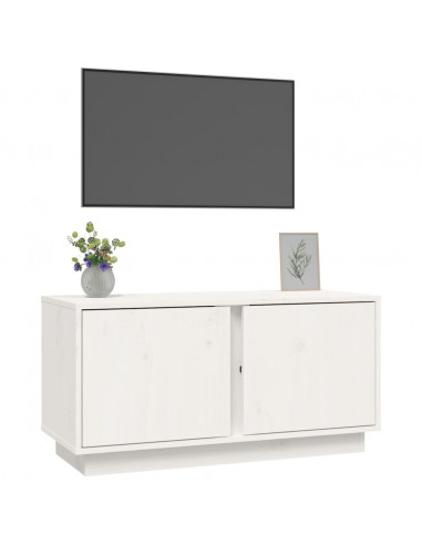 Mobile Porta TV Bianco 80x35x40,5 cm in Legno Massello di Pino
