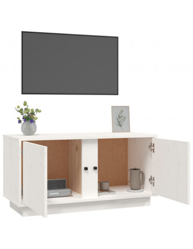 Mobile Porta TV Bianco 80x35x40,5 cm in Legno Massello di Pino