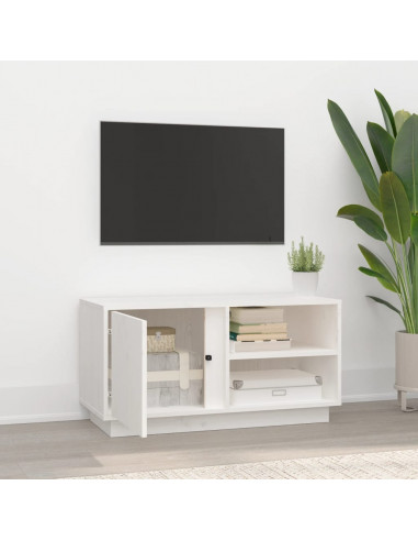 Mobile Porta TV Bianco 80x35x40,5 cm in Legno Massello di Pino