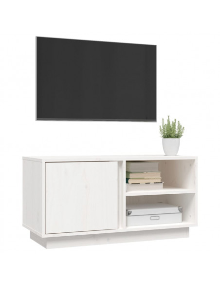 Mobile Porta TV Bianco 80x35x40,5 cm in Legno Massello di Pino