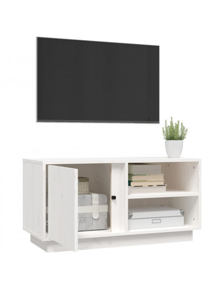 Mobile Porta TV Bianco 80x35x40,5 cm in Legno Massello di Pino