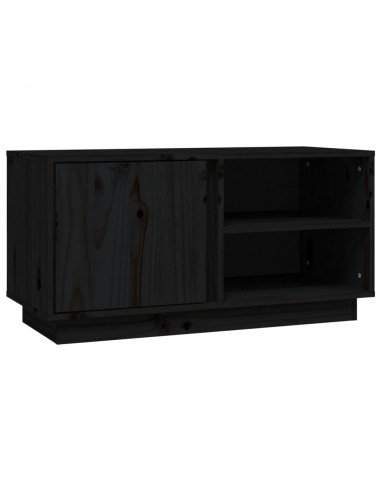 Mobile Porta TV Nera 80x35x40,5 cm in Legno Massello di Pino