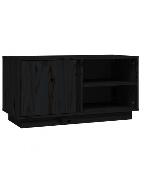 Mobile Porta TV Nera 80x35x40,5 cm in Legno Massello di Pino