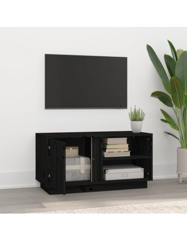 Mobile Porta TV Nera 80x35x40,5 cm in Legno Massello di Pino