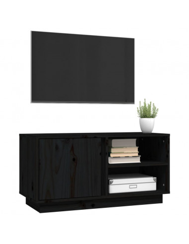 Mobile Porta TV Nera 80x35x40,5 cm in Legno Massello di Pino