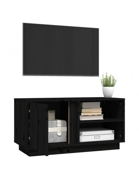 Mobile Porta TV Nera 80x35x40,5 cm in Legno Massello di Pino