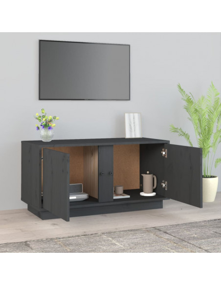 Mobile Porta TV Grigio 80x35x40,5 cm in Legno Massello di Pino