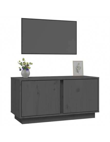 Mobile Porta TV Grigio 80x35x40,5 cm in Legno Massello di Pino