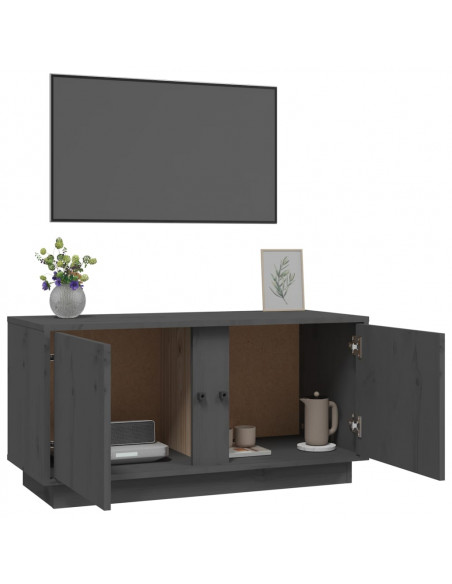 Mobile Porta TV Grigio 80x35x40,5 cm in Legno Massello di Pino