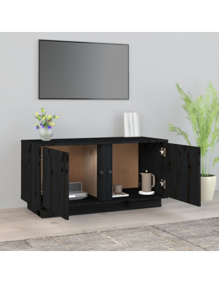 Mobile Porta TV Nera 80x35x40,5 cm in Legno Massello di Pino