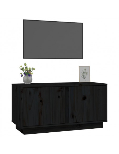 Mobile Porta TV Nera 80x35x40,5 cm in Legno Massello di Pino
