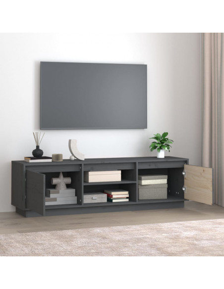 Mobile Porta TV Grigio 140x35x40 cm in Legno Massello di Pino