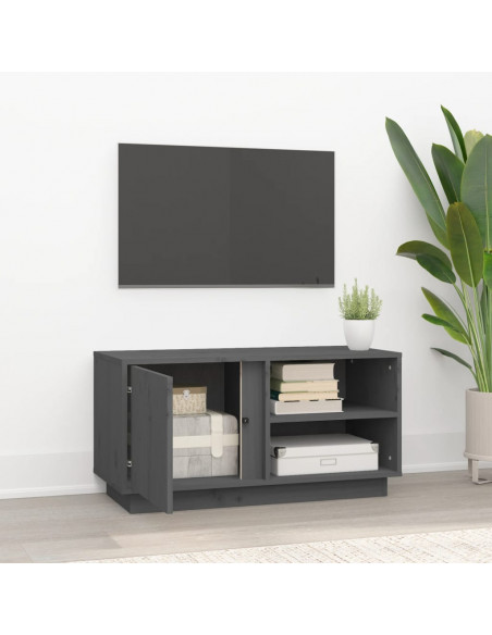 Mobile Porta TV Grigio 80x35x40,5 cm in Legno Massello di Pino