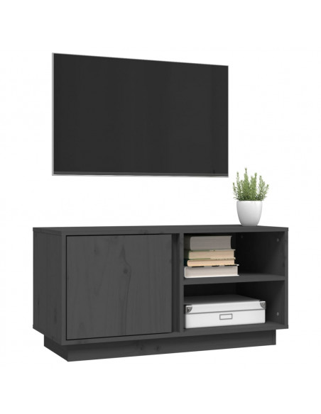 Mobile Porta TV Grigio 80x35x40,5 cm in Legno Massello di Pino