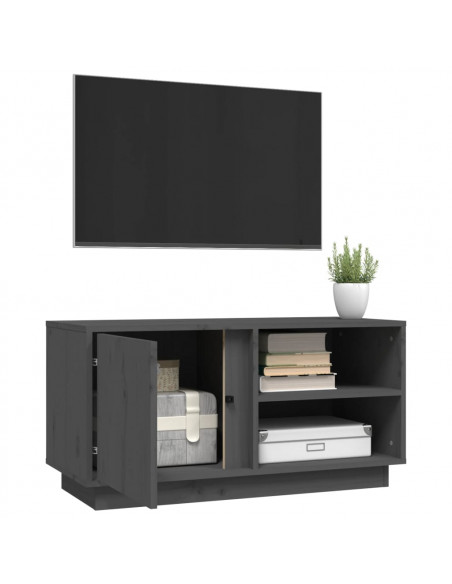 Mobile Porta TV Grigio 80x35x40,5 cm in Legno Massello di Pino