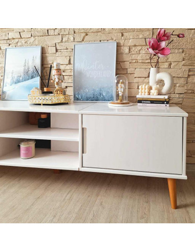 Mobile TV MOLDE Bianca 158x40x49 cm in Legno Massello di Pino