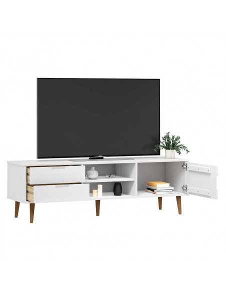 Mobile TV MOLDE Bianca 158x40x49 cm in Legno Massello di Pino