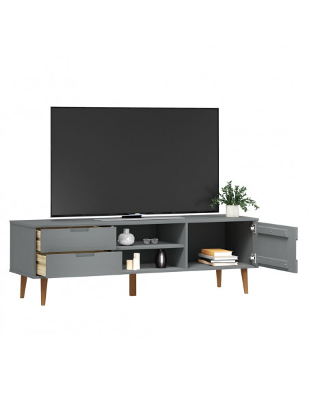 Mobile TV MOLDE Grigia 158x40x49 cm in Legno Massello di Pino